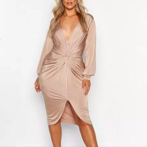 BOOHOO Plus Twist Front Plunge Midi Dress